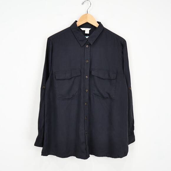 L.O.G.G H&M Utility Charcoal Long Sleeve Button Down Shirt Size US 14 NWT - Picture 1 of 8